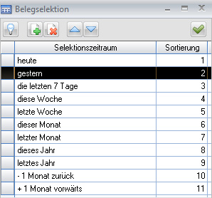 Eigene Belegselektion - Verwaltung