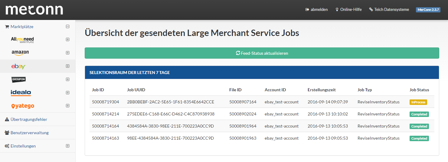 Warenwirtschaft eBay Large Merchant Services (LMS) Export Jobs